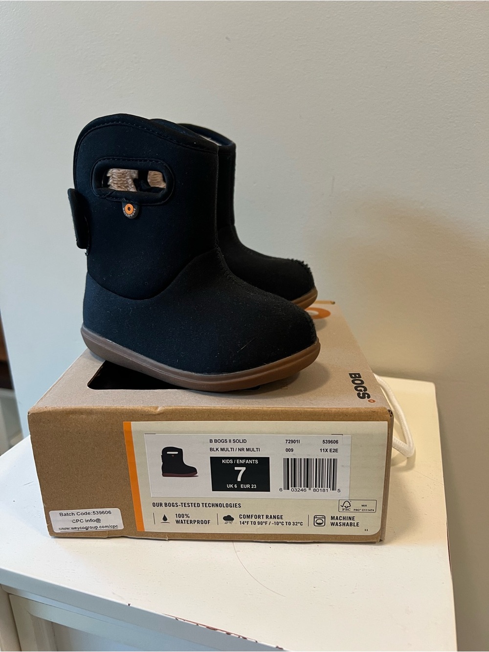 Bogs Toddler Waterproof Boots in Black with Brown Sole